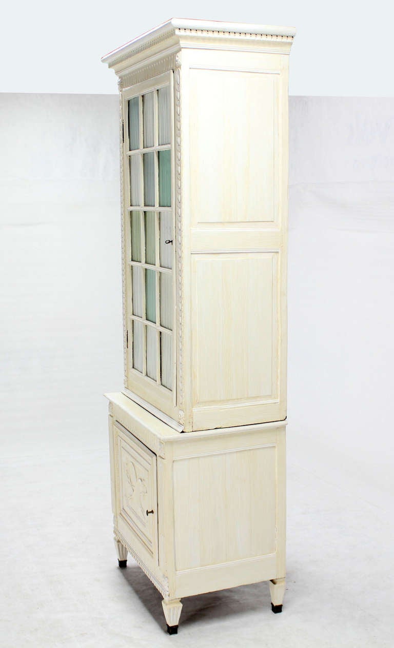 Two Part Step Back Painted White Faux finish Cupboard Vitrine 2