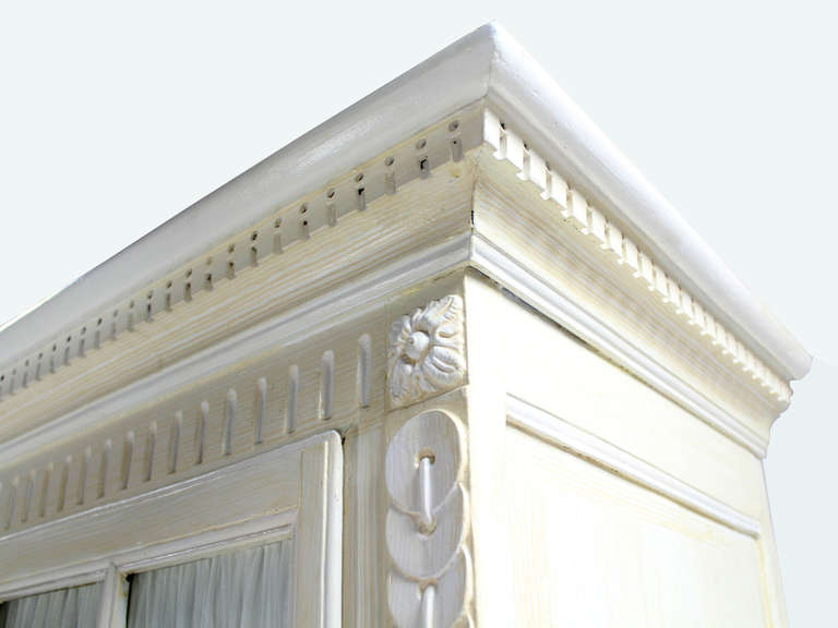 Neoclassical Two Part Step Back Painted White Faux finish Cupboard Vitrine