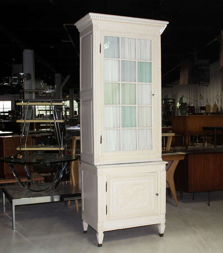 Two Part Step Back Painted White Faux finish Cupboard Vitrine 1