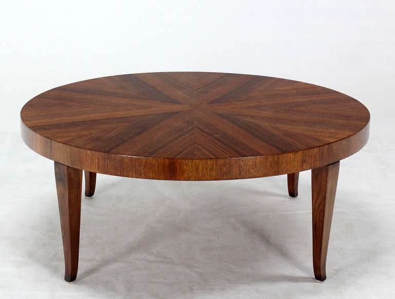 Very nice vivid walnut wood grain mid century modern coffee table by John Widdicomb.