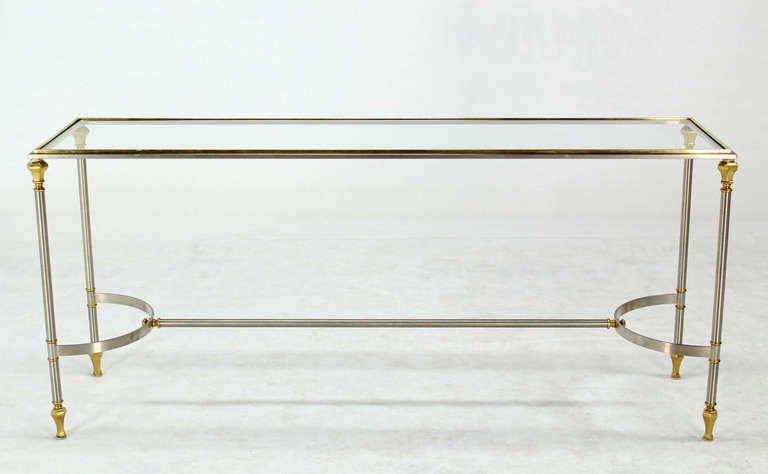 Maison Jensen Style Mid-Century Modern Brass Glass and Chrome Console Table 4