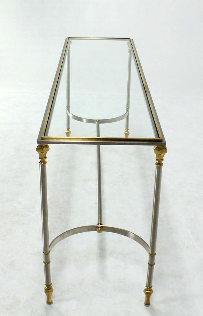 Maison Jensen Style Mid-Century Modern Brass Glass and Chrome Console Table 3