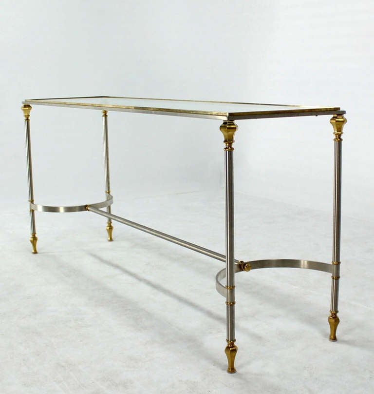 Maison Jensen Style Mid-Century Modern Brass Glass and Chrome Console Table 5