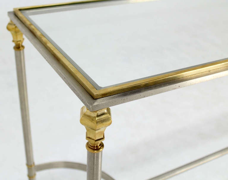 Maison Jensen Style Mid-Century Modern Brass Glass and Chrome Console Table
