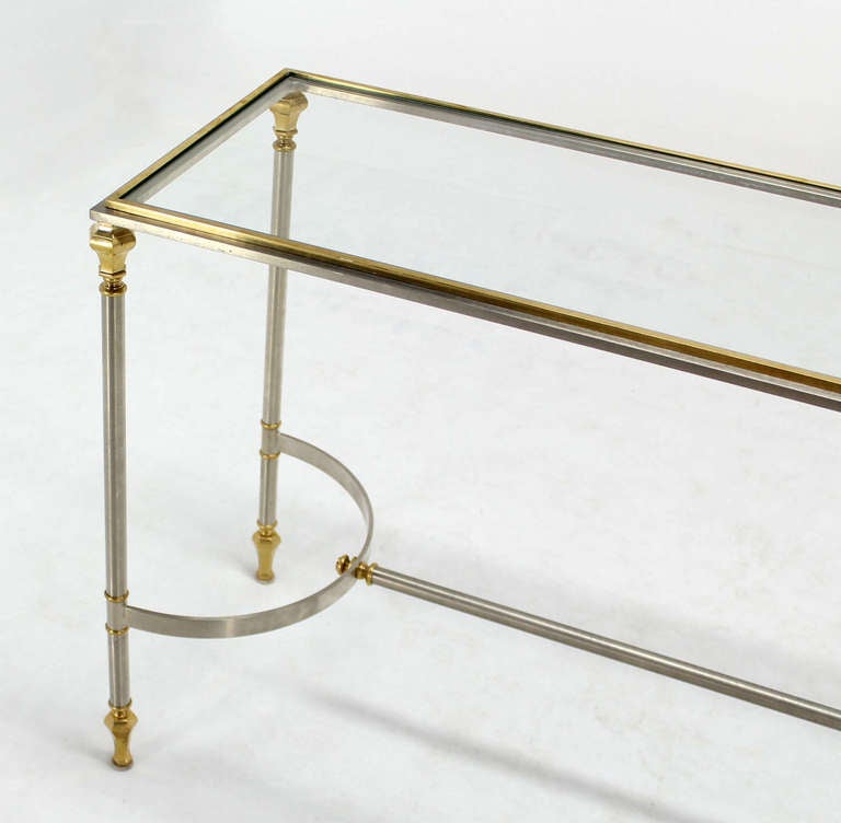 American Maison Jensen Style Mid-Century Modern Brass Glass and Chrome Console Table