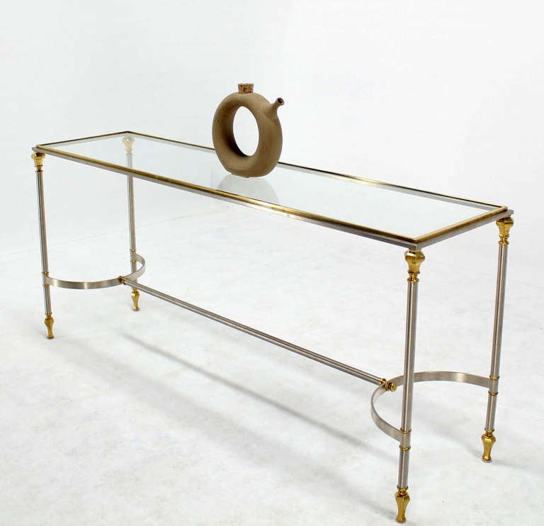 Maison Jensen Style Mid-Century Modern Brass Glass and Chrome Console Table 2