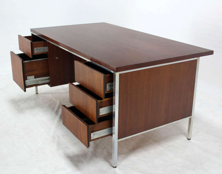 Walnut and Aluminum Mid-Century Modern Large Executive Desk