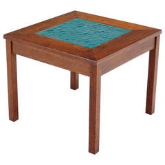 Small Solid Walnut Frame Art Tile Top Side Table