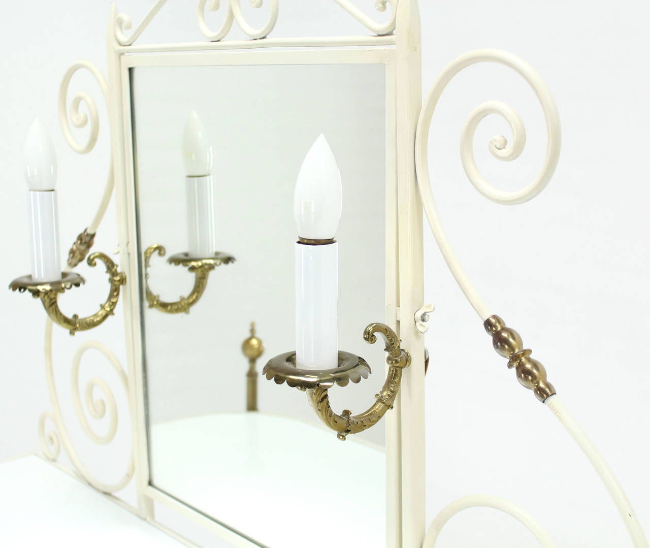 Decorative Vanity Dressing Table Milk Glass Top Metal Scrolls Brass Hardware 1