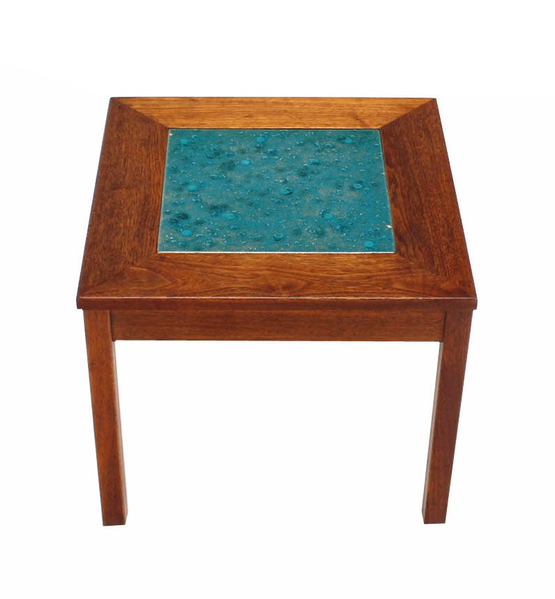Oiled Small Solid Walnut Frame Art Tile Top Side Table