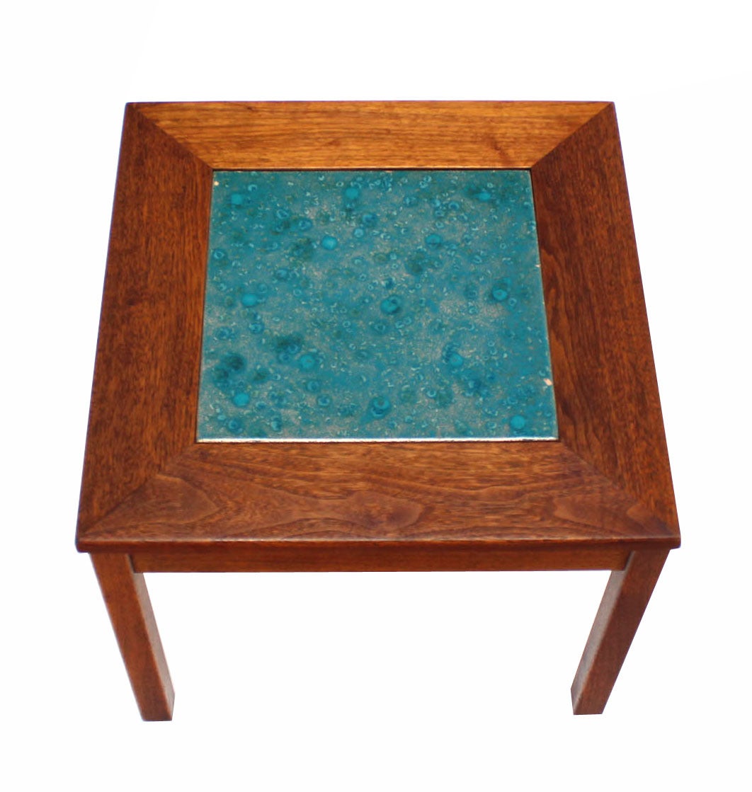 American Small Solid Walnut Frame Art Tile Top Side Table