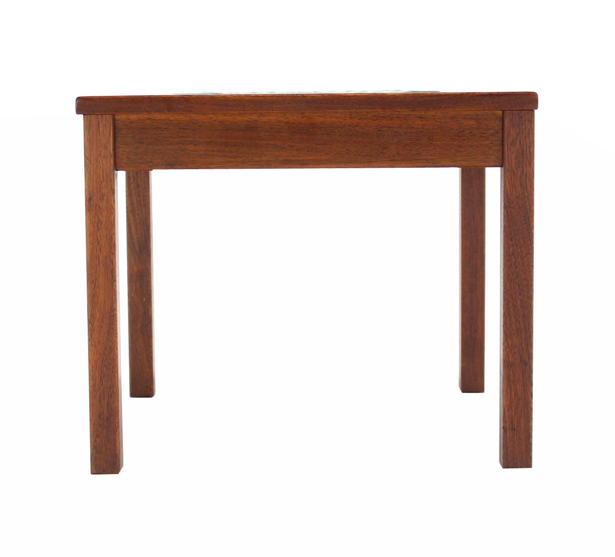 Mid-Century Modern Small Solid Walnut Frame Art Tile Top Side Table