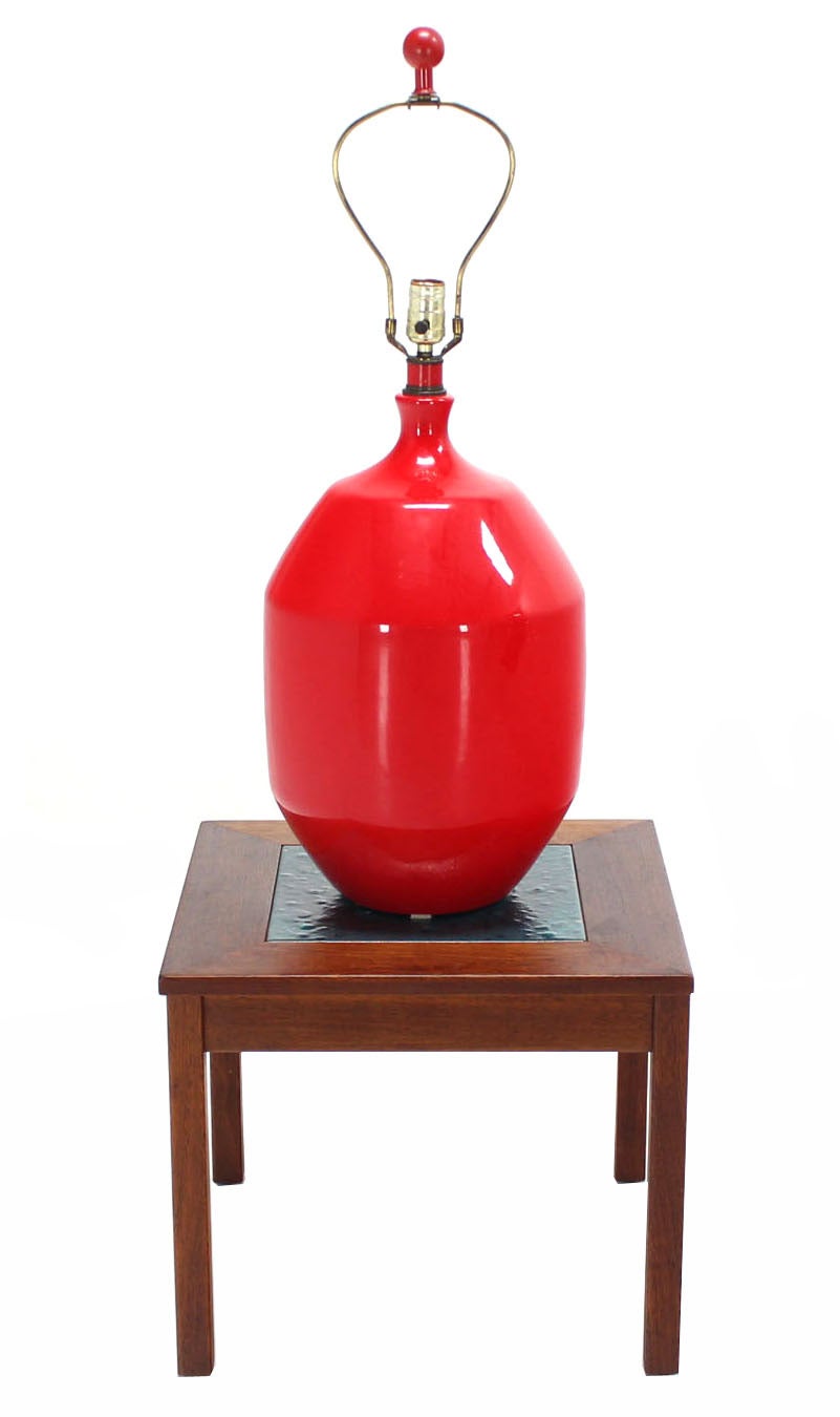 Large Red Pottery Mid-Century Modern Table Lamp 3