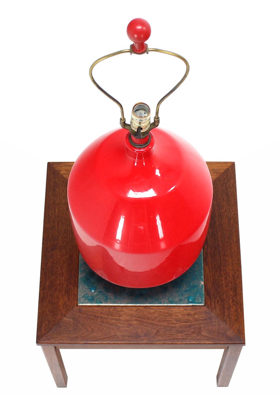 20th Century Large Red Pottery Mid-Century Modern Table Lamp