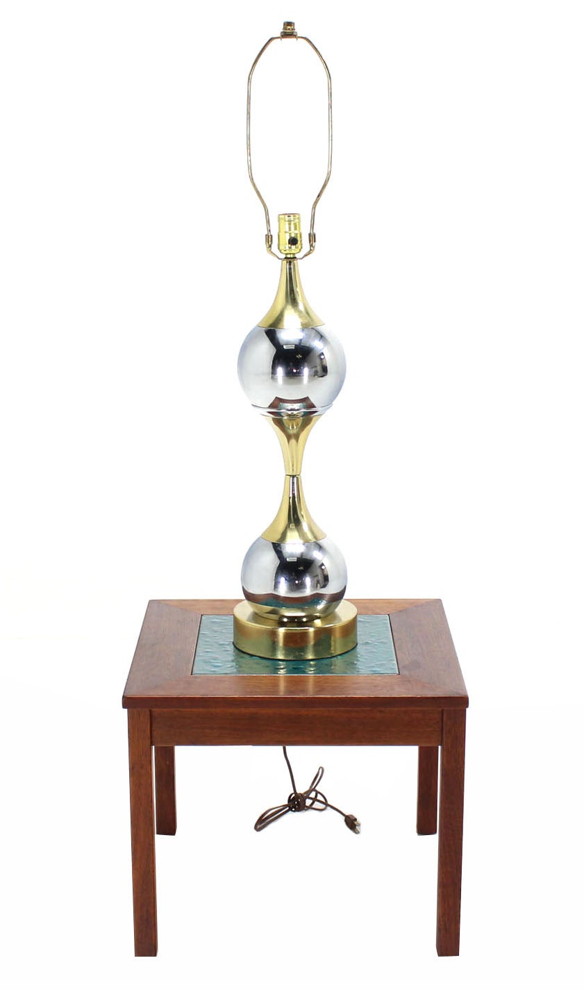 Mid-Century Modern Chrome Globe and Brass Table Lamp