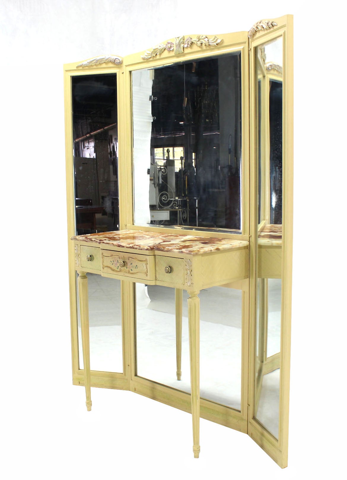 TriFold Mirror Vanity with Onyx Top and Bench at 1stDibs