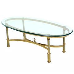 Oval Brass and Glass Coffee Table in Style of Jansen