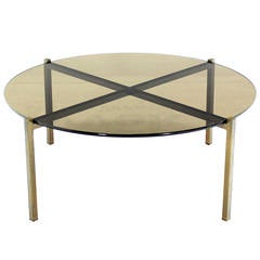 Smoked Glass and Bronze X-Base Round Coffee Table