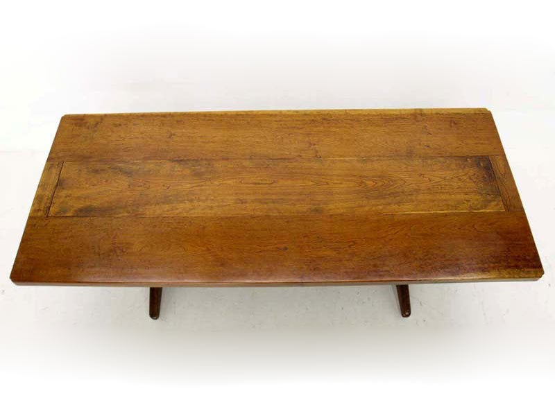 20th Century Thick Solid Cherry-Top Harvest or Trestle Dining Table