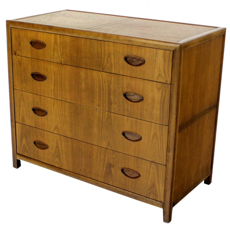 Baker Mid Century Modern Light Walnut Finish Bachelor Chest Or