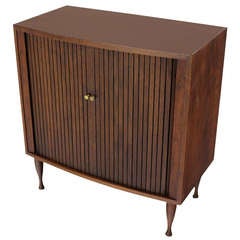 Mid Century Danish Modern Walnut Tambour Doors Cabinet Credenza