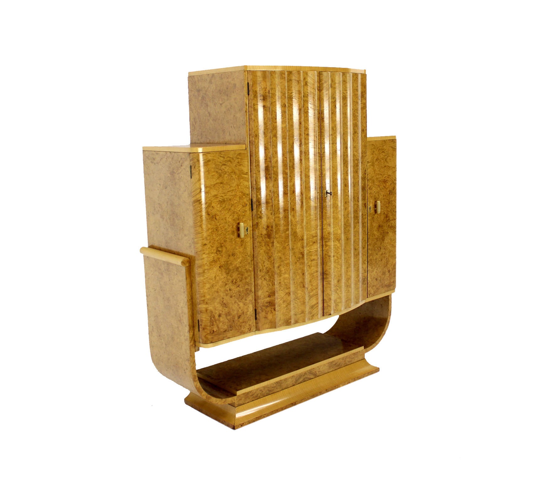 Art Deco Liquor Burl Wood Cabinet Bar w/ Bakelite Pulls