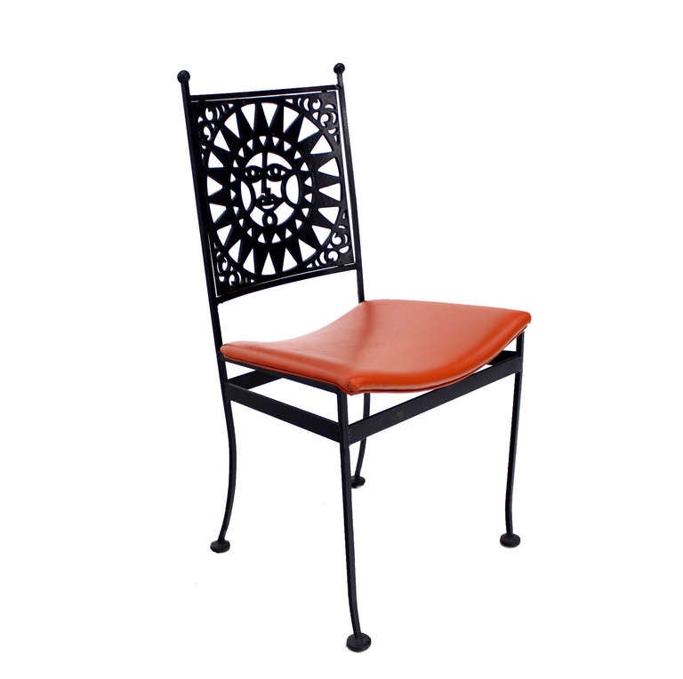 Late 20th Century Heavy Steel Chair Pierced Sun Sunburst Design , Mid-Century Modern