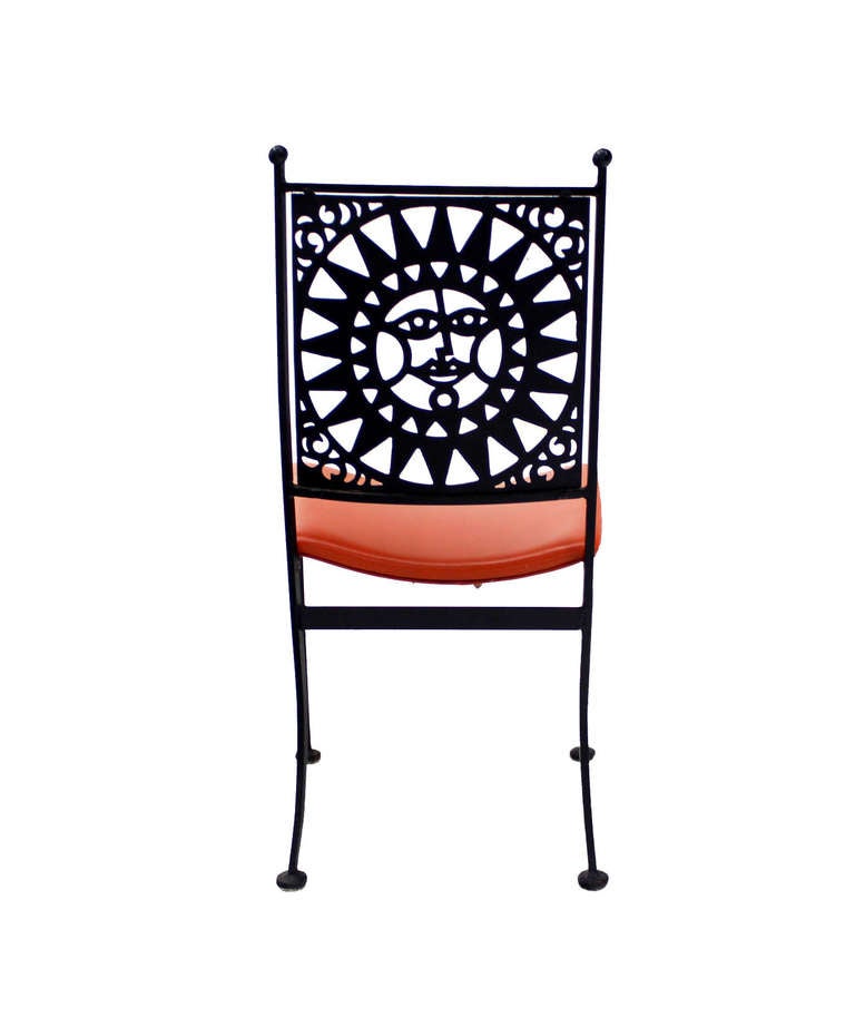 Heavy Steel Chair Pierced Sun Sunburst Design , Mid-Century Modern 3