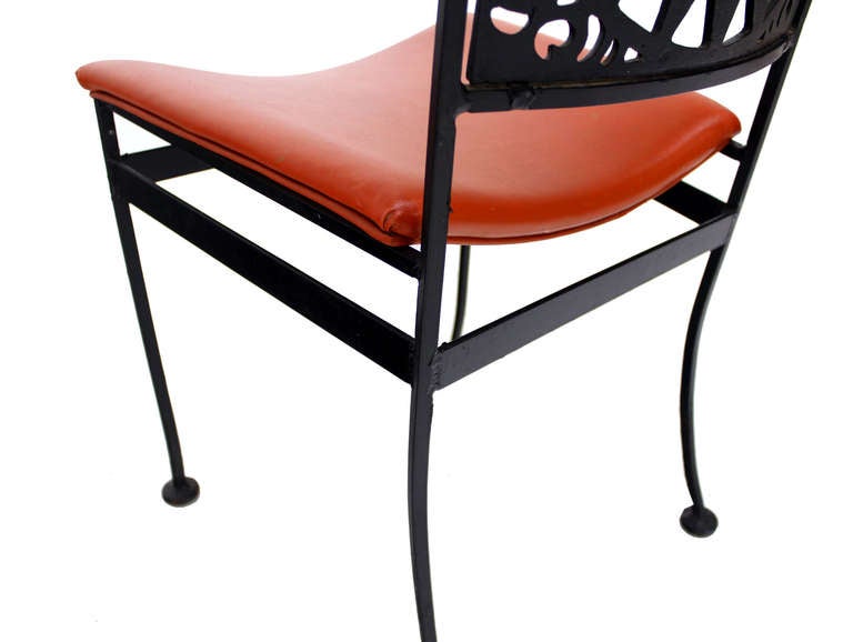 Forged Heavy Steel Chair Pierced Sun Sunburst Design , Mid-Century Modern