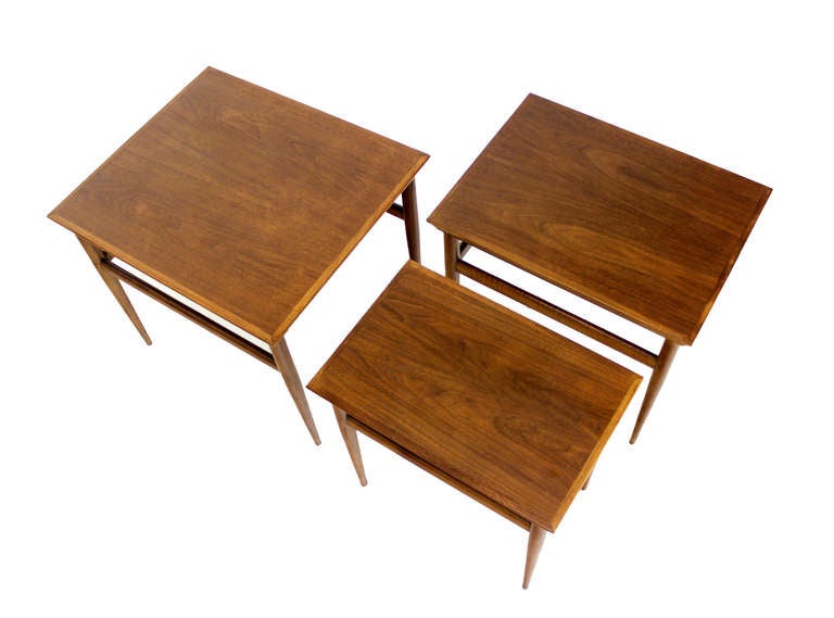 American Set of 3 Walnut Mid Century Modern Nesting Side End Tables