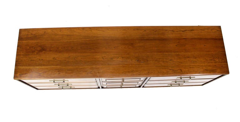 American Mid Century Modern Solid Cherry Long Dresser Credenza by Heywood Wakefield