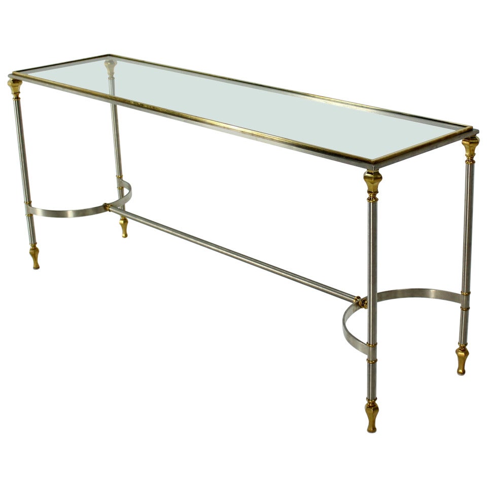 Maison Jensen Style Mid-Century Modern Brass Glass and Chrome Console Table