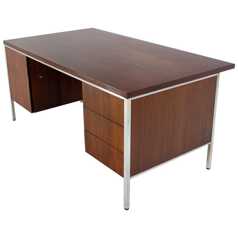 Walnut and Aluminum Mid-Century Modern Large Executive Desk