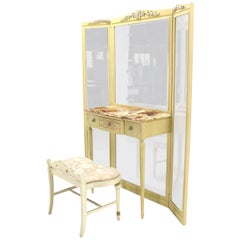 Vintage Tri-Fold Mirror Vanity with Onyx Top and Bench