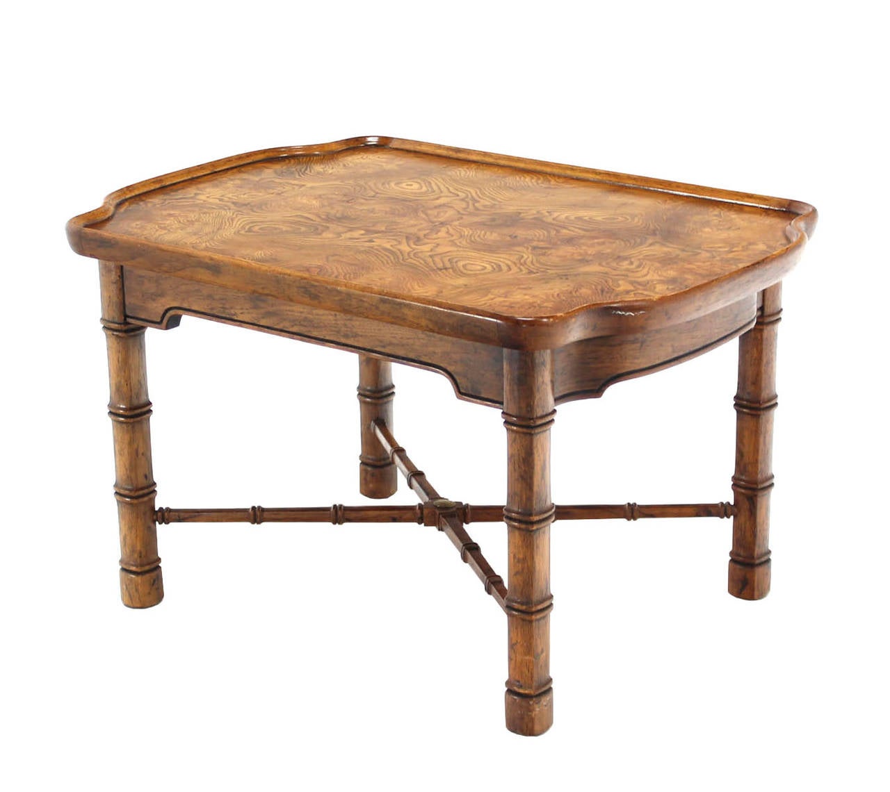 American Pair Faux Bamboo Burl Wood Top End Side Tables Stands by Heritage 