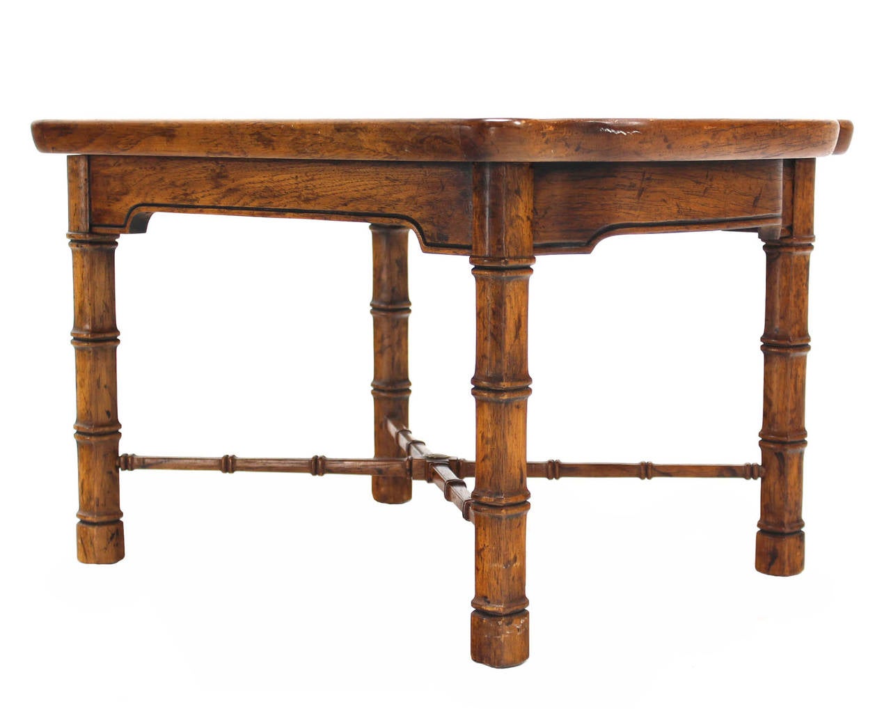 Carved Pair Faux Bamboo Burl Wood Top End Side Tables Stands by Heritage