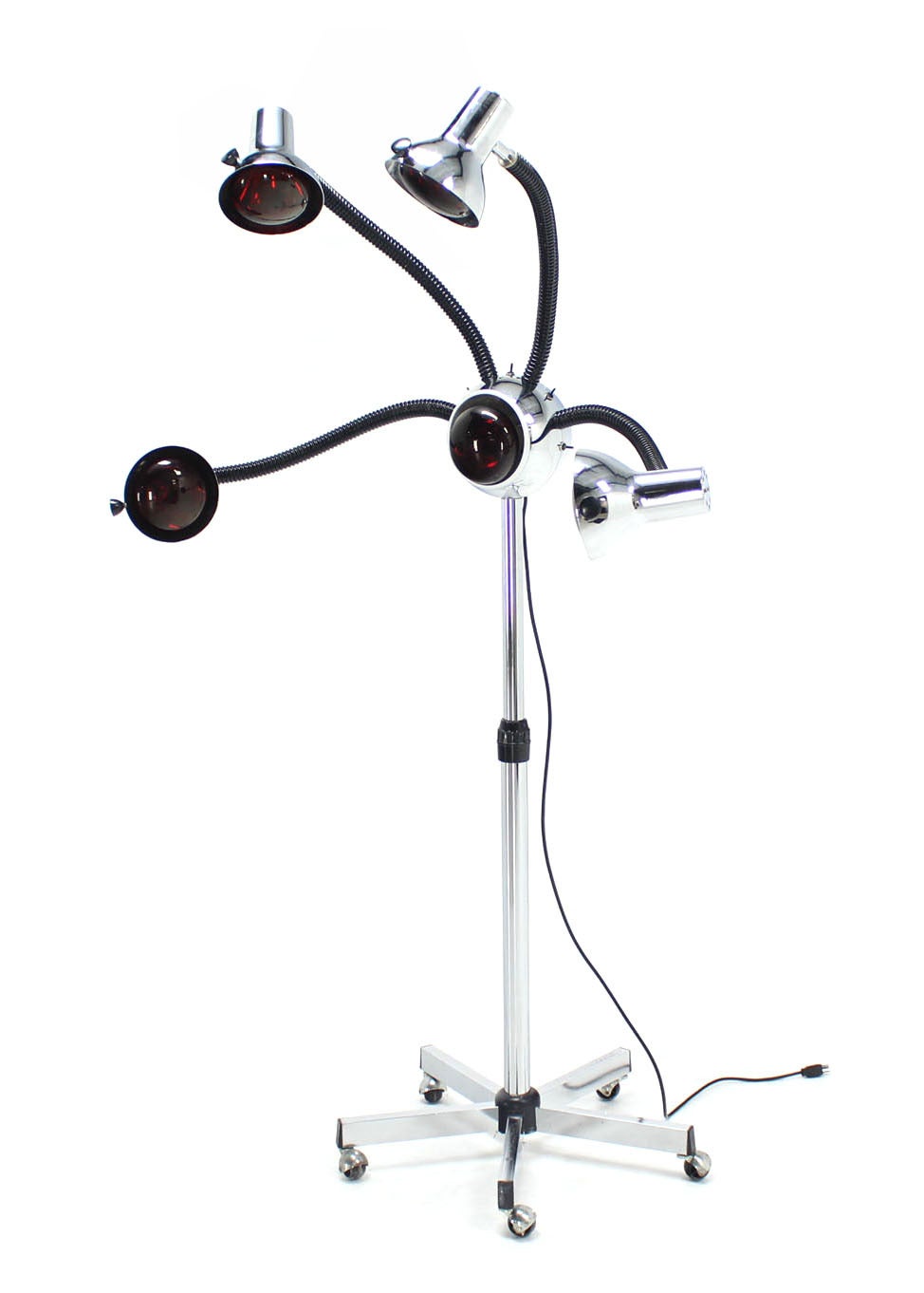 American Chrome Wheel Base Mid-Century Modern Adjustable Four-Arm Lamp Heat Lamps