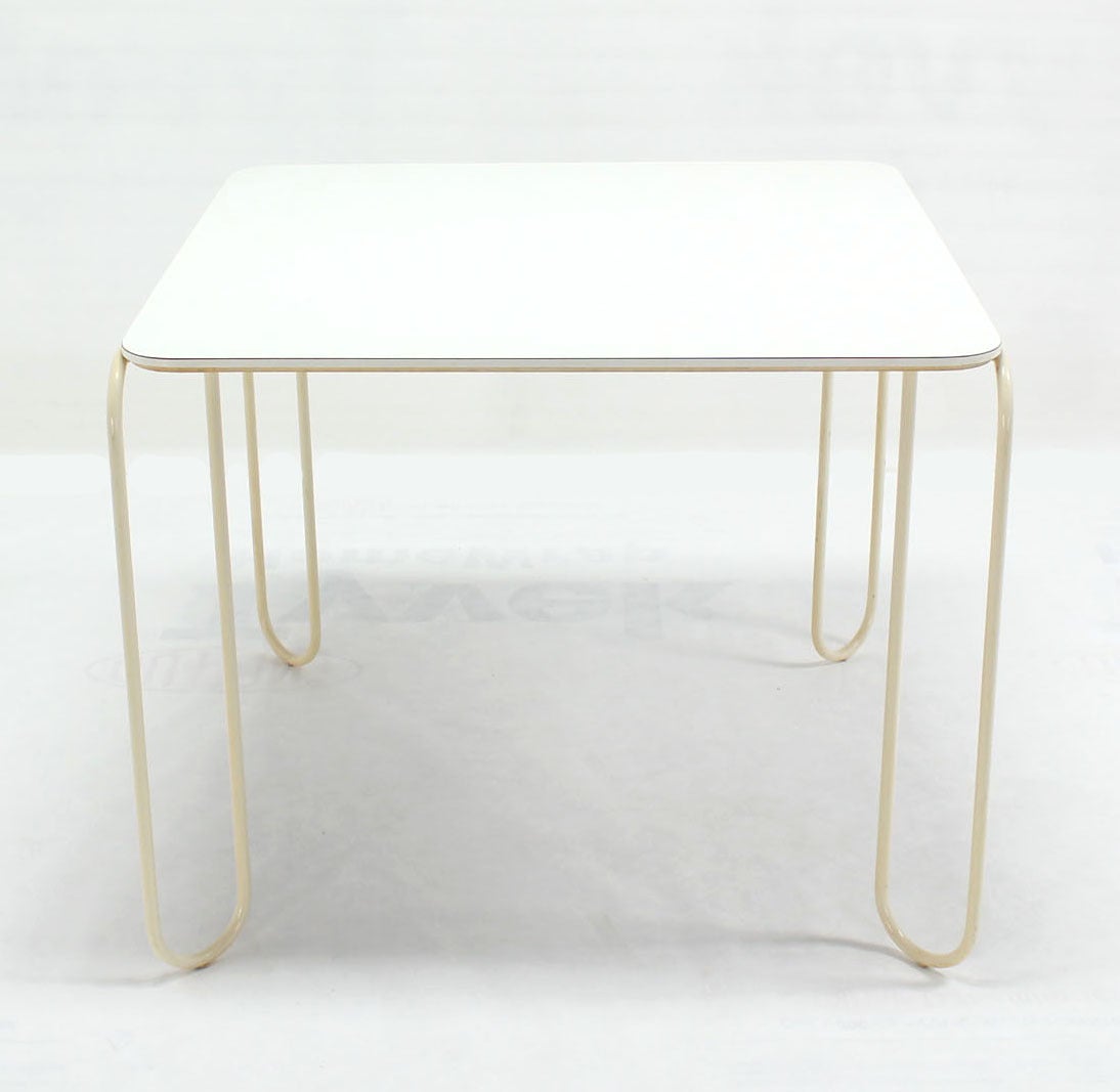 20th Century Mid-Century Modern Square White-Top and Wire Legs Game Table