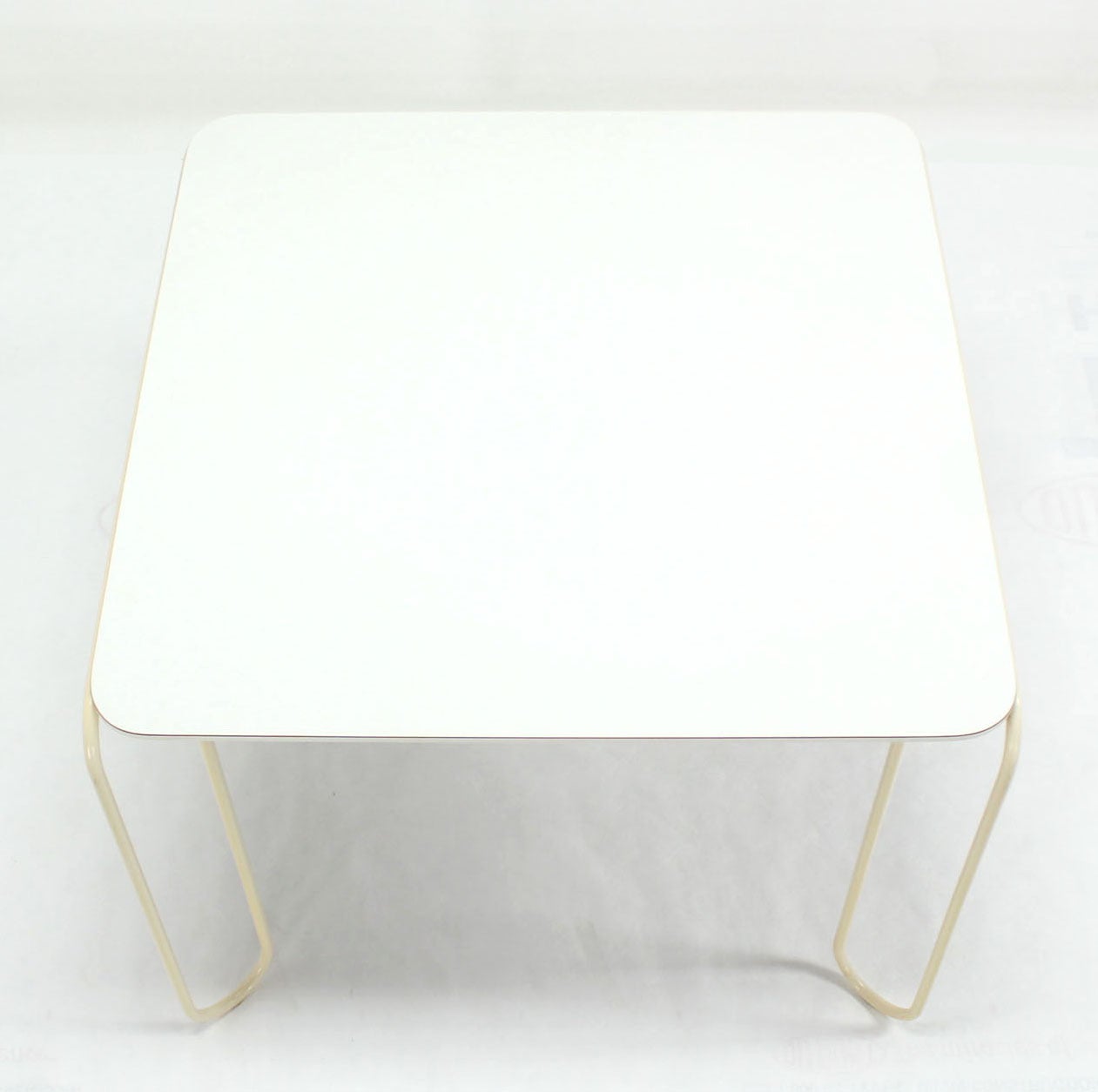 Enameled Mid-Century Modern Square White-Top and Wire Legs Game Table