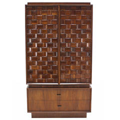 Oiled Walnut Carved Patch Work Doors Two Part High Chest Chifforobe Cabinet 10