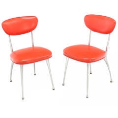 Pair of Red Vinyl Upholstery Cast Aluminum Sculptural Chairs 1