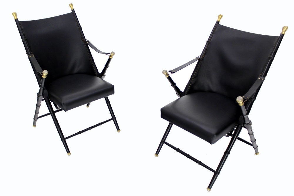 Pair of Faux Bamboo French Folding Arm Lounge Chairs 5