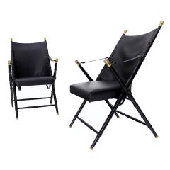 Pair of Faux Bamboo French Folding Arm Lounge Chairs