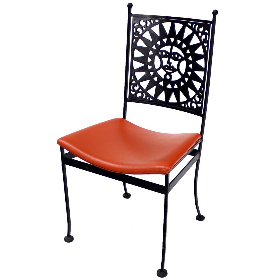 Heavy Steel Chair Pierced Sun Sunburst Design , Mid-Century Modern