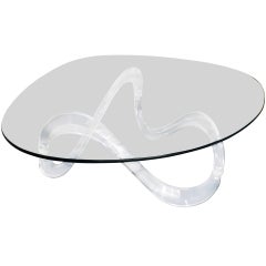 Kidney Shaped Glass Top Lucite Base Coffee Table