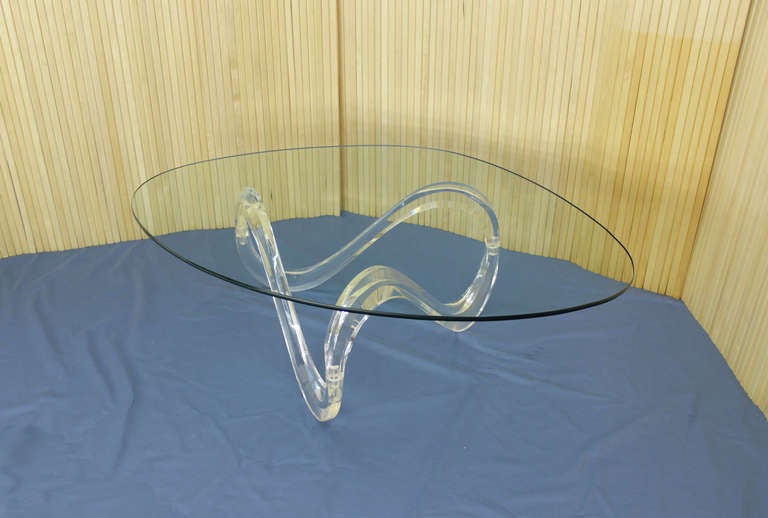 Polished Kidney Shaped Glass Top Lucite Base Coffee Table