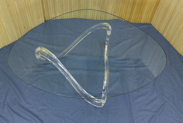 American Kidney Shaped Glass Top Lucite Base Coffee Table