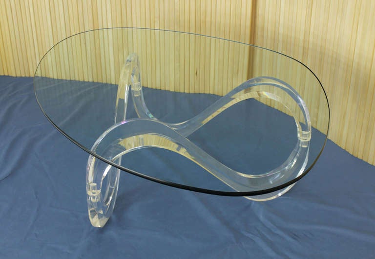 Mid-Century Modern Kidney Shaped Glass Top Lucite Base Coffee Table
