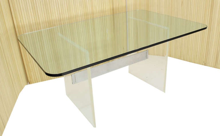 Nice glass and lucite base mid century modern conference dining writing table desk.