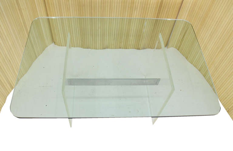 Polished Mid Century Modern 3/4 Thick Glass Top Lucite Base Conference Dining Table